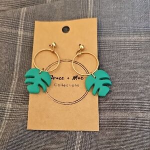 Gold and Green Leaf Earrings